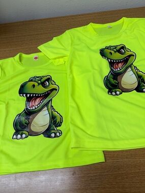 Neon Yellow Dino Graphic Short Sleeve Tee for Kids
